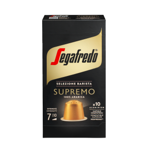 eine Packung Kaffee Alukapseln von Segafredo in der Sorte Supremo 100% Arabica